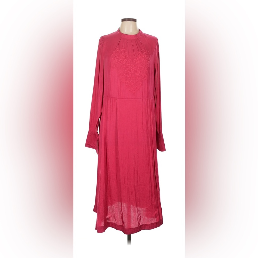 Free People Embroidered Tunic Dress Pink Boho Longline Side Slit Size L - Picture 2 of 7